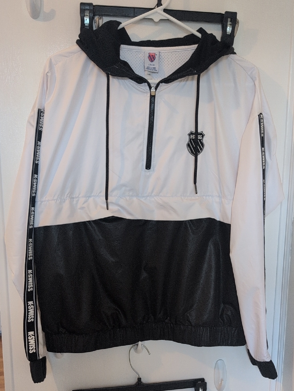 2/$10 K-Swiss White Athletic Mesh Lined Pull Over Windbreak with Red & Blue Logo